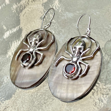 ER 14805 AM-HANDMADE 925 BALI STERLING SILVER EARRINGS WITH SHELL AND AMETHYST)